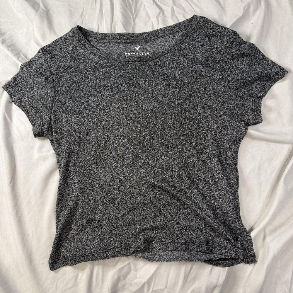 American‎ Eagle Outfitters Shirt Women Medium Gray Crew crop Soft & Sexy Basic